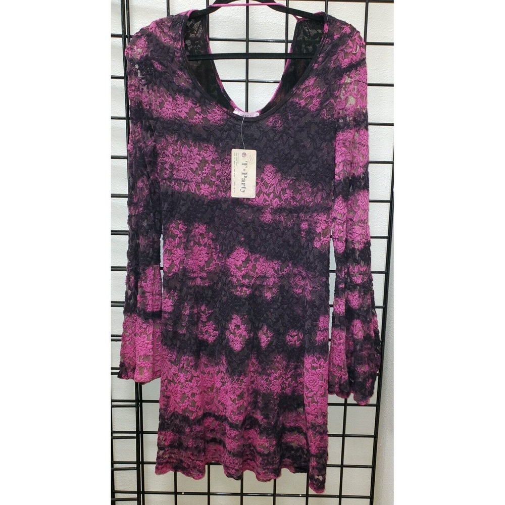 T-Party Hot Pink/Black Lace Dress with Bell Sleeve Style LC50699 NWT